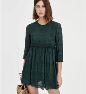 ZARA Earthy Green Cotton Embroidery cottage Romper Size XS